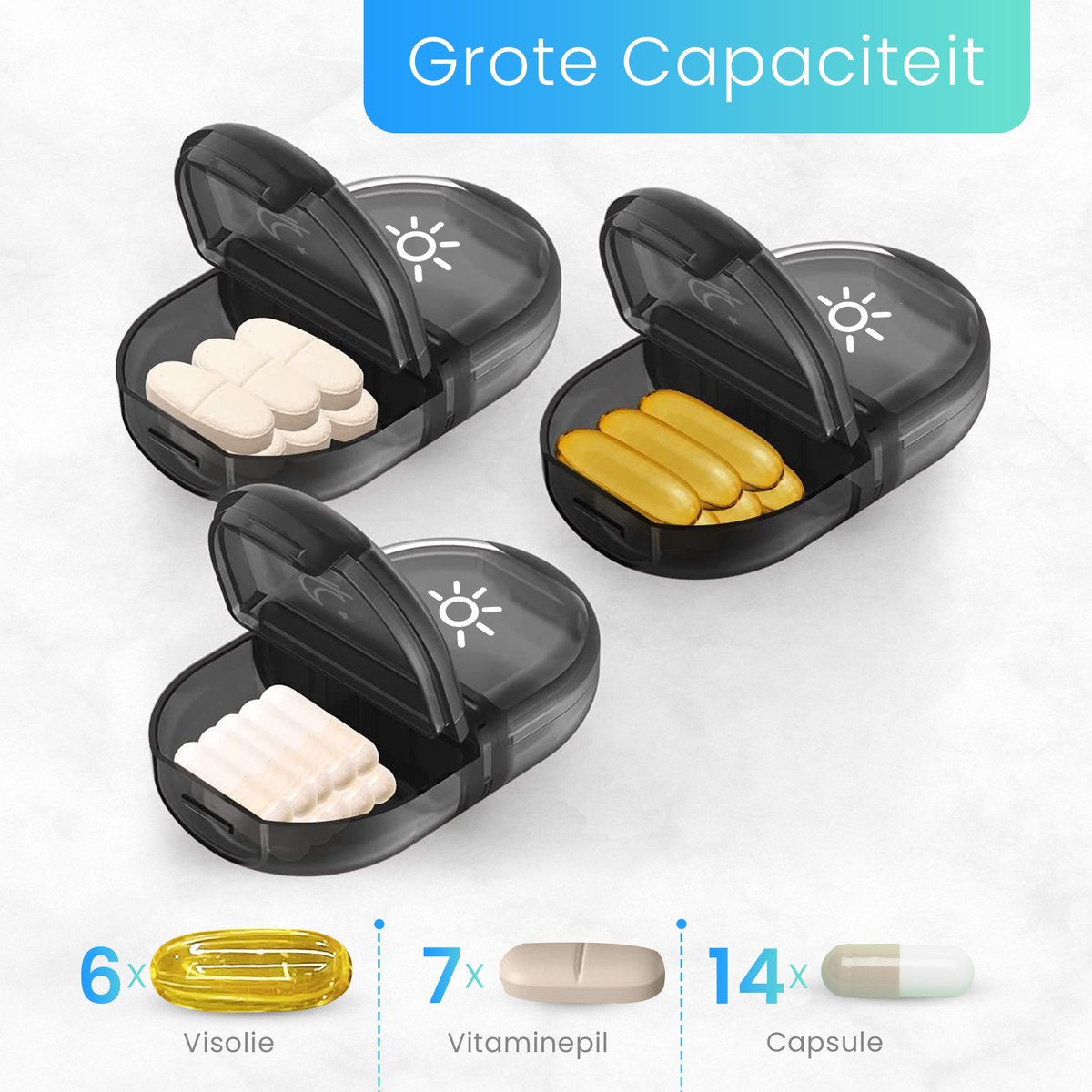Geasy Pillendoos 7 dagen 2 Vakken - Pillendoosje met zwarte opbergdoos voor onderweg sterke vergrendeling nederlandstalig medicijndoosje 7 dagen pillendoosjes 7 dagen 2 vakken - Zwart