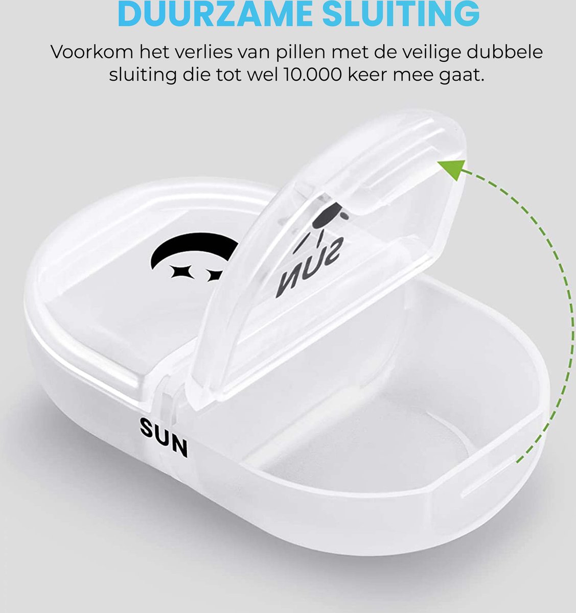GEASY Pillendoos 7 Dagen 2 Vakken - Stevige Sluiting - Nederlandstalig - Transparant - Medicijndoosje 7 dagen – Pillendoosjes 7 dagen 2 vakken – Pillendoosje
