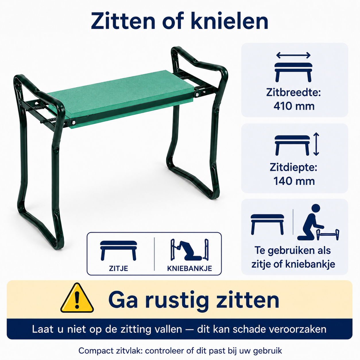 Aidapt Tuinkruk inklapbaar - Knie steun - Groen/Zwart