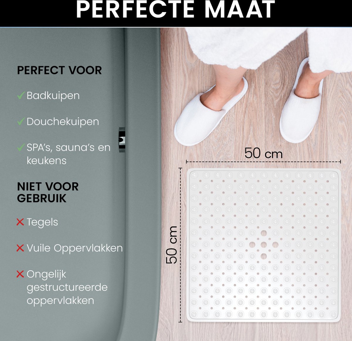 GEASY Badmat Antislip - Douchemat Antislip voor in de douche - Badmat 50x50 CM - Transparant - Douchemat Antislip voor douche - Antislipmat Douche met zuignappen