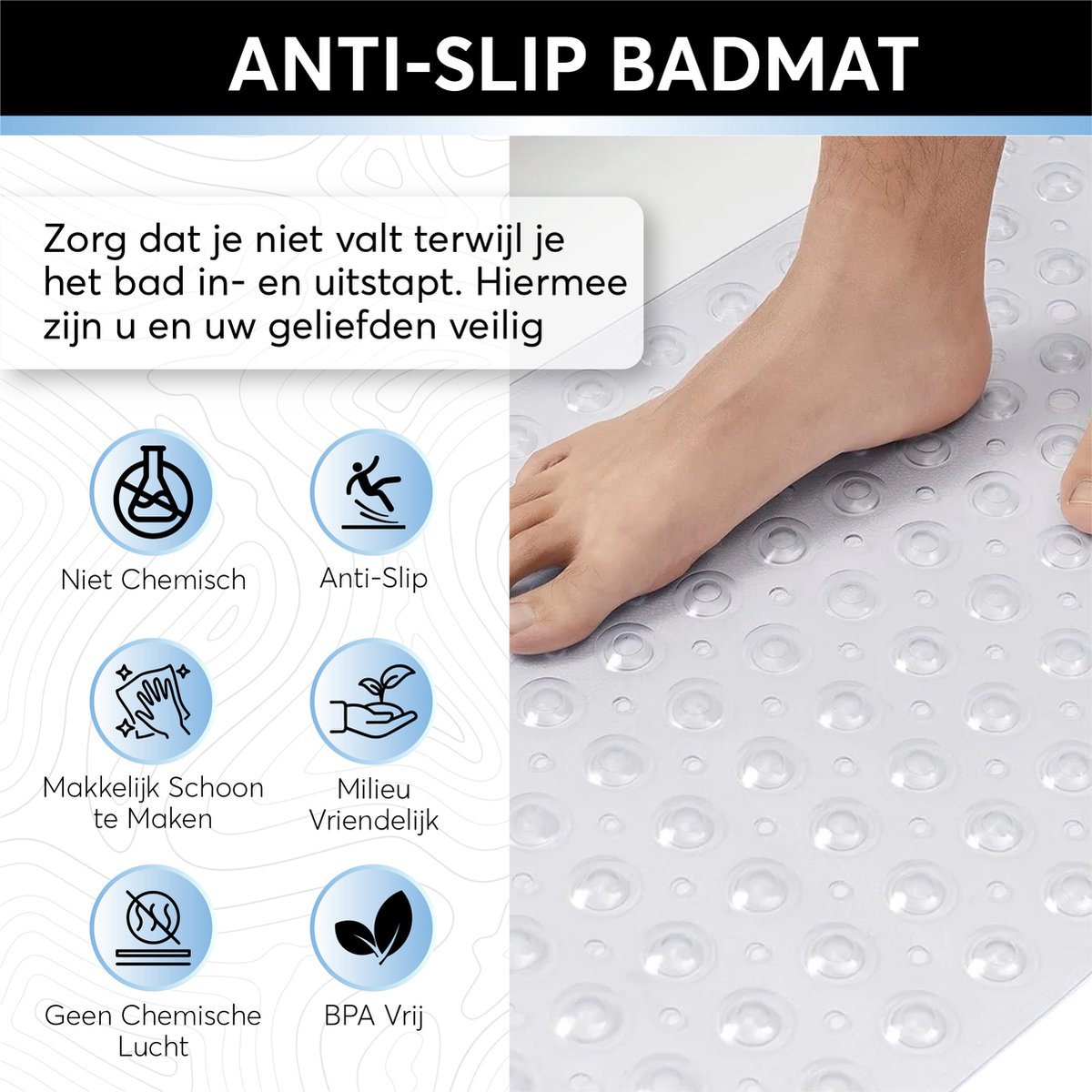 Antislip badmat 40 x 100 cm – Geasy, transparant (afbeelding 11)