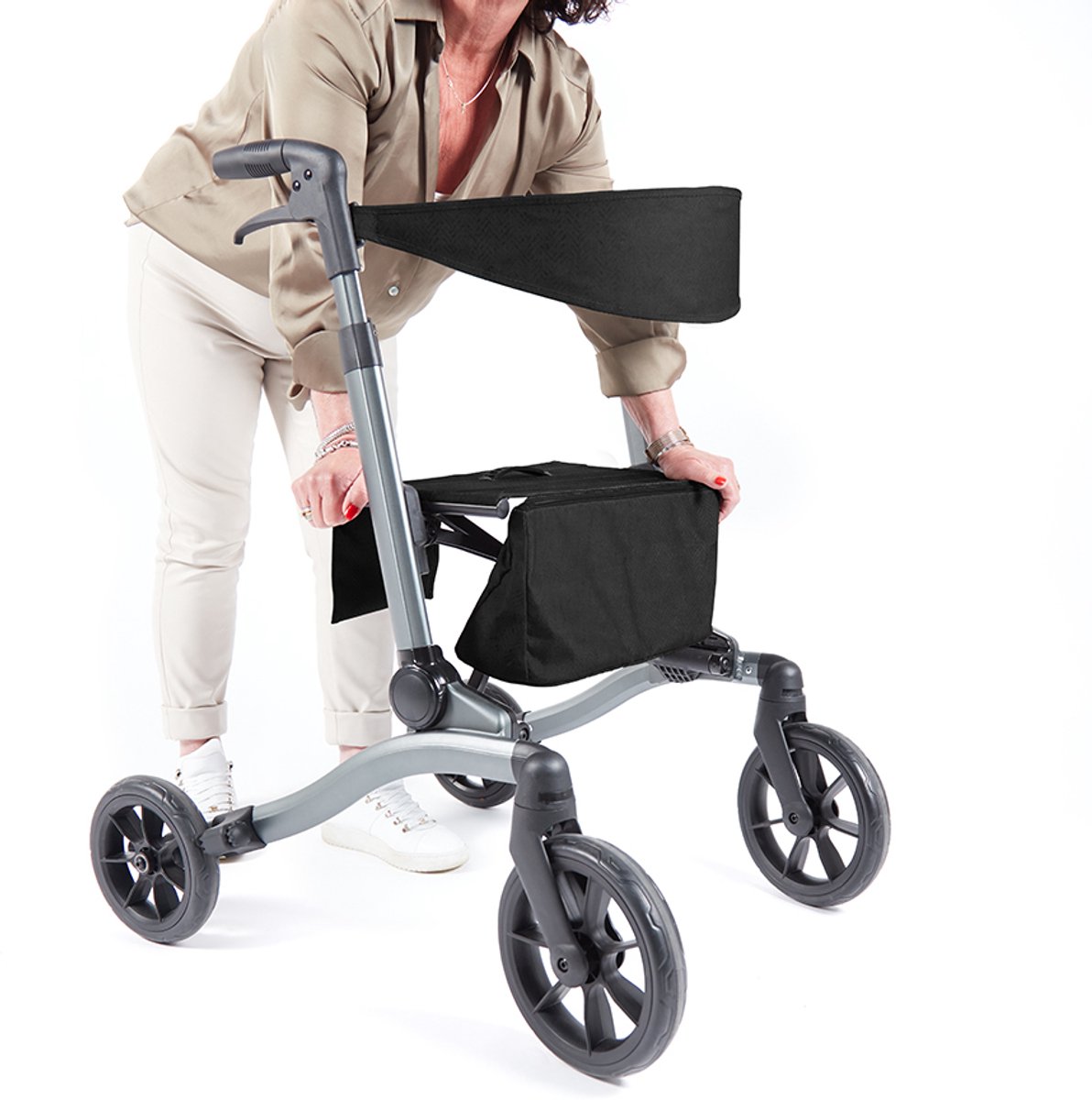 VITILITY Rollator - Charcoal Zwart - Rollator - Lichtgewicht - Dubbel opvouwbaar - Rugsteun - Wandelstokhouder