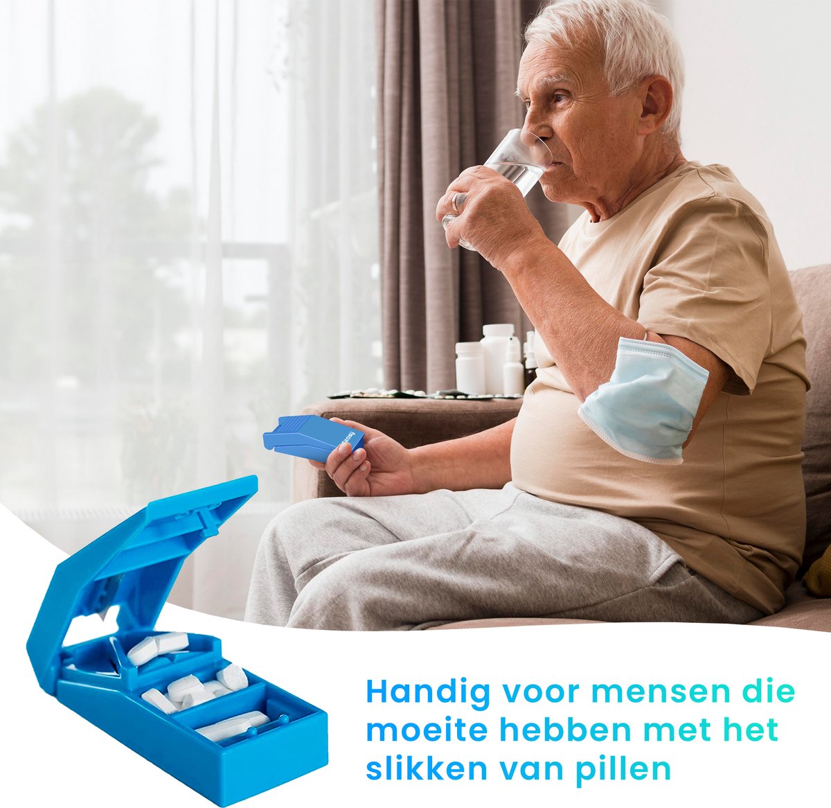 Geasy Pillensnijder - Pillendoos met pillensnijder pillendoosje met scherp mesje van roestvrij staal - Blauw