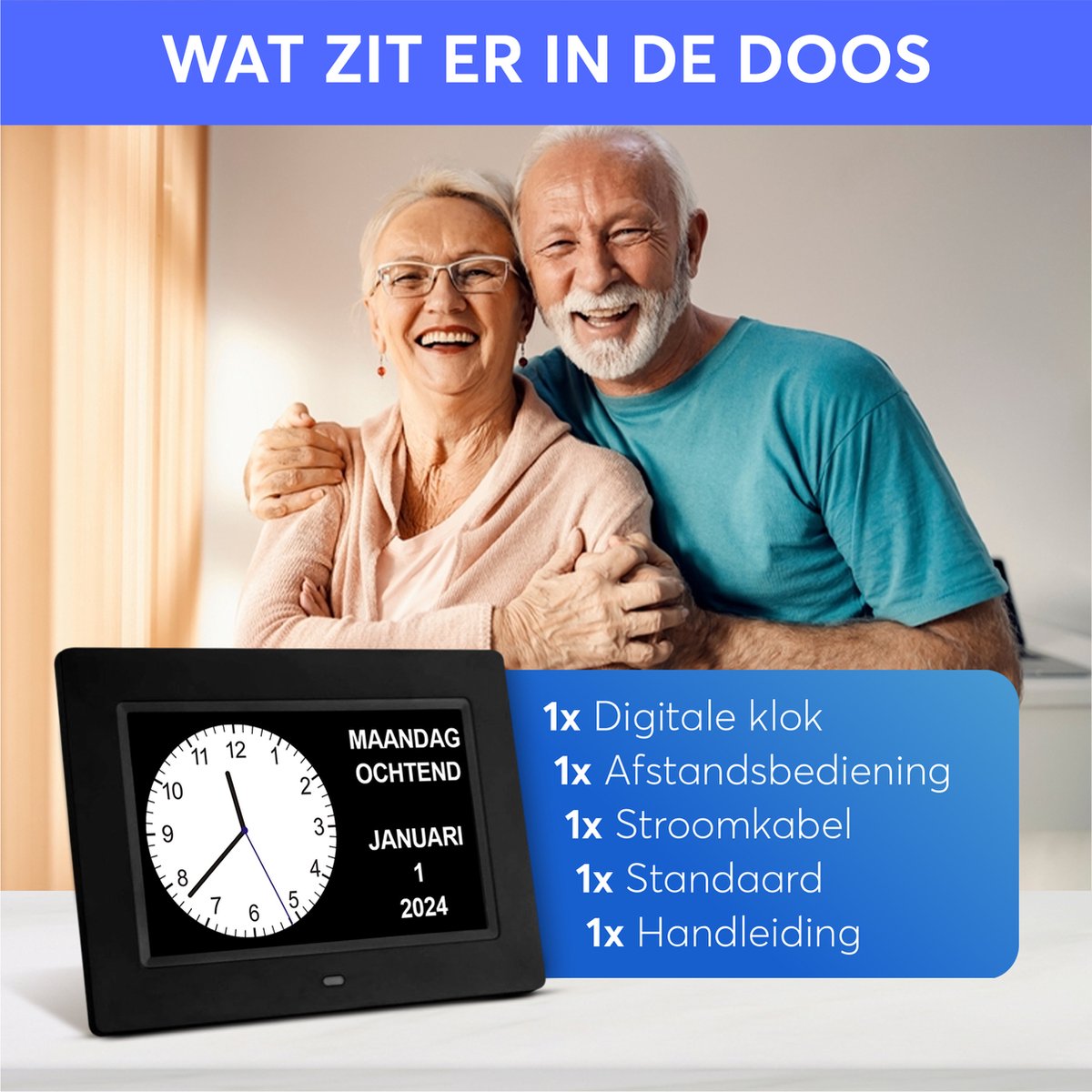 GEASY Dementieklok - Dementieklok met 24 Alarmfuncties - Alzheimer klok Groot Lettertype - 13,3 inch - Automatische Dimfunctie - Dementieklok digitaal - Dementie klok analoog- Zwart