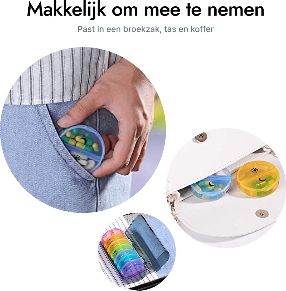 GEASY Pillendoos 7 dagen 2 Vakken - Pillendoosje met handige opbergdoos voor onderweg - Sterke vergrendeling - Nederlandstalig - Medicijndoosje 7 dagen – Pillendoosjes 7 dagen 2 vakken - Meerkleurig