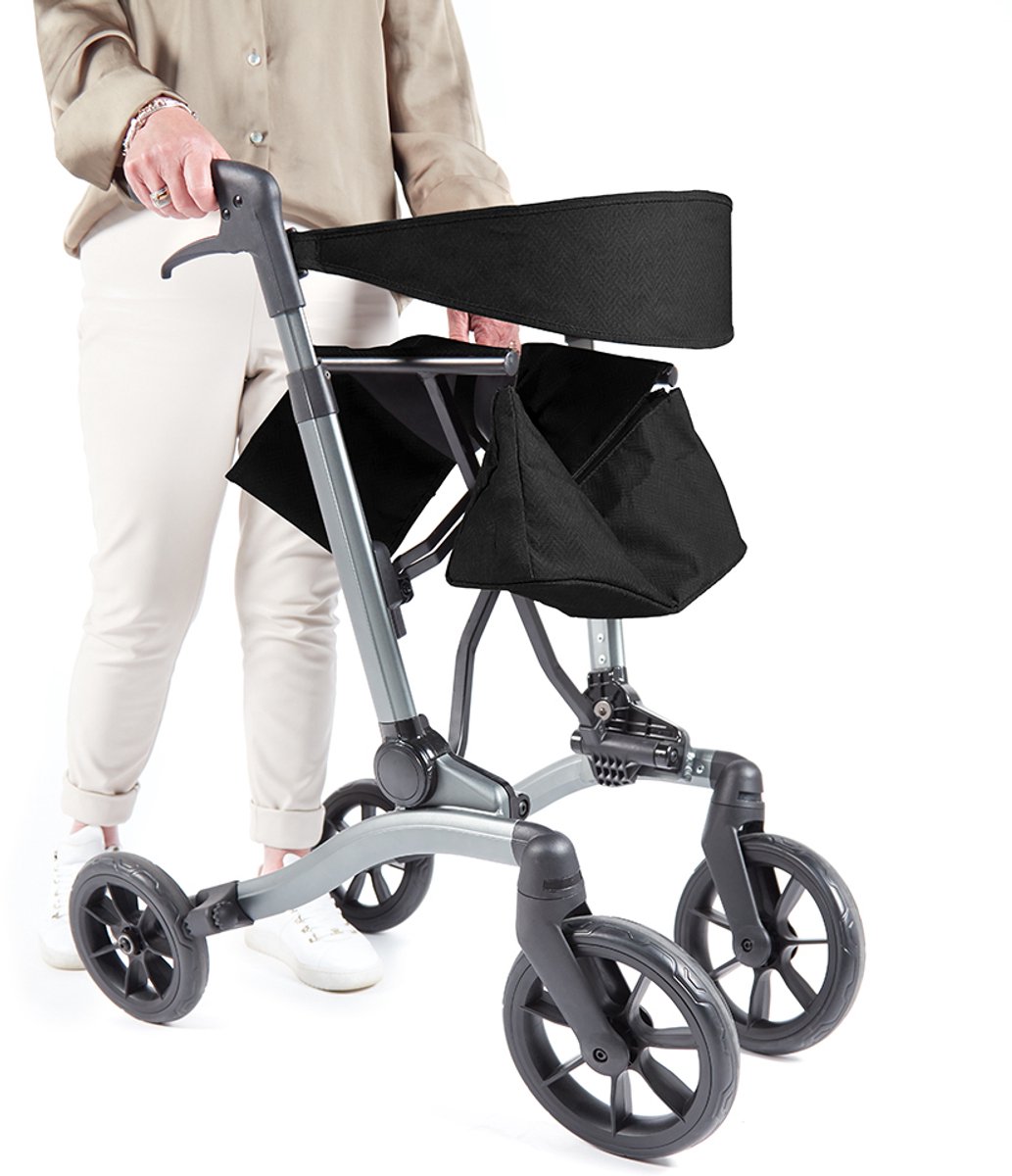 VITILITY Rollator - Charcoal Zwart - Rollator - Lichtgewicht - Dubbel opvouwbaar - Rugsteun - Wandelstokhouder