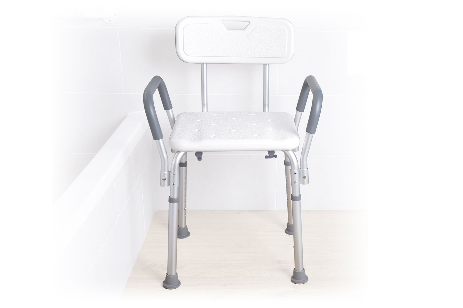 Moretti douchestoel met rugleuning en kunststof zitting - verstelbaar - aluminium