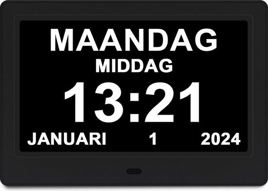 GEASY Dementieklok - Dementieklok met 24 Alarmfuncties - Alzheimer klok Groot Lettertype - 13,3 inch - Automatische Dimfunctie - Dementieklok digitaal - Dementie klok analoog- Zwart