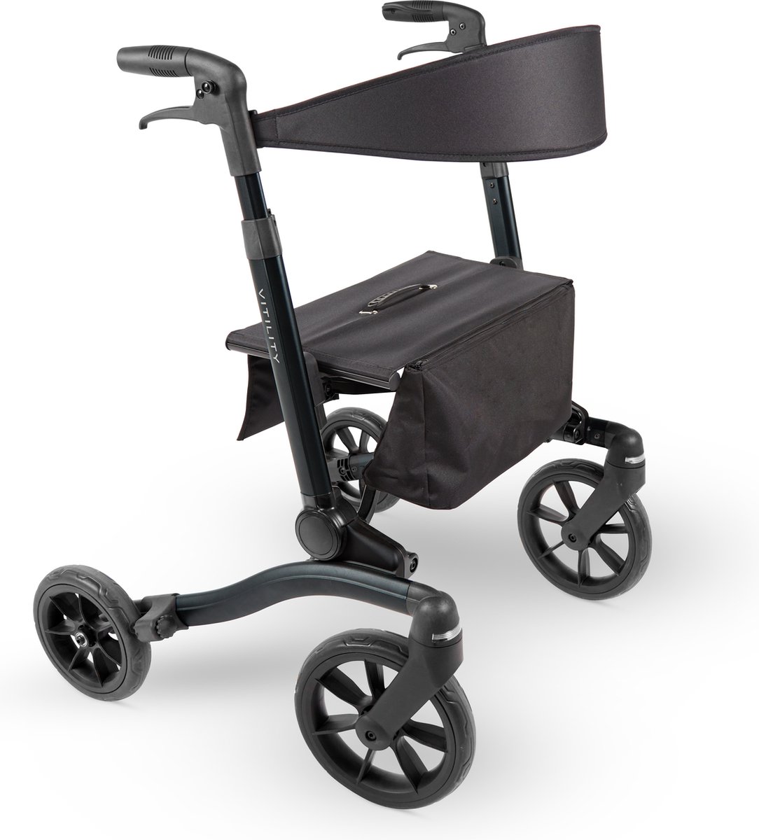VITILITY Rollator - Charcoal Zwart - Rollator - Lichtgewicht - Dubbel opvouwbaar - Rugsteun - Wandelstokhouder