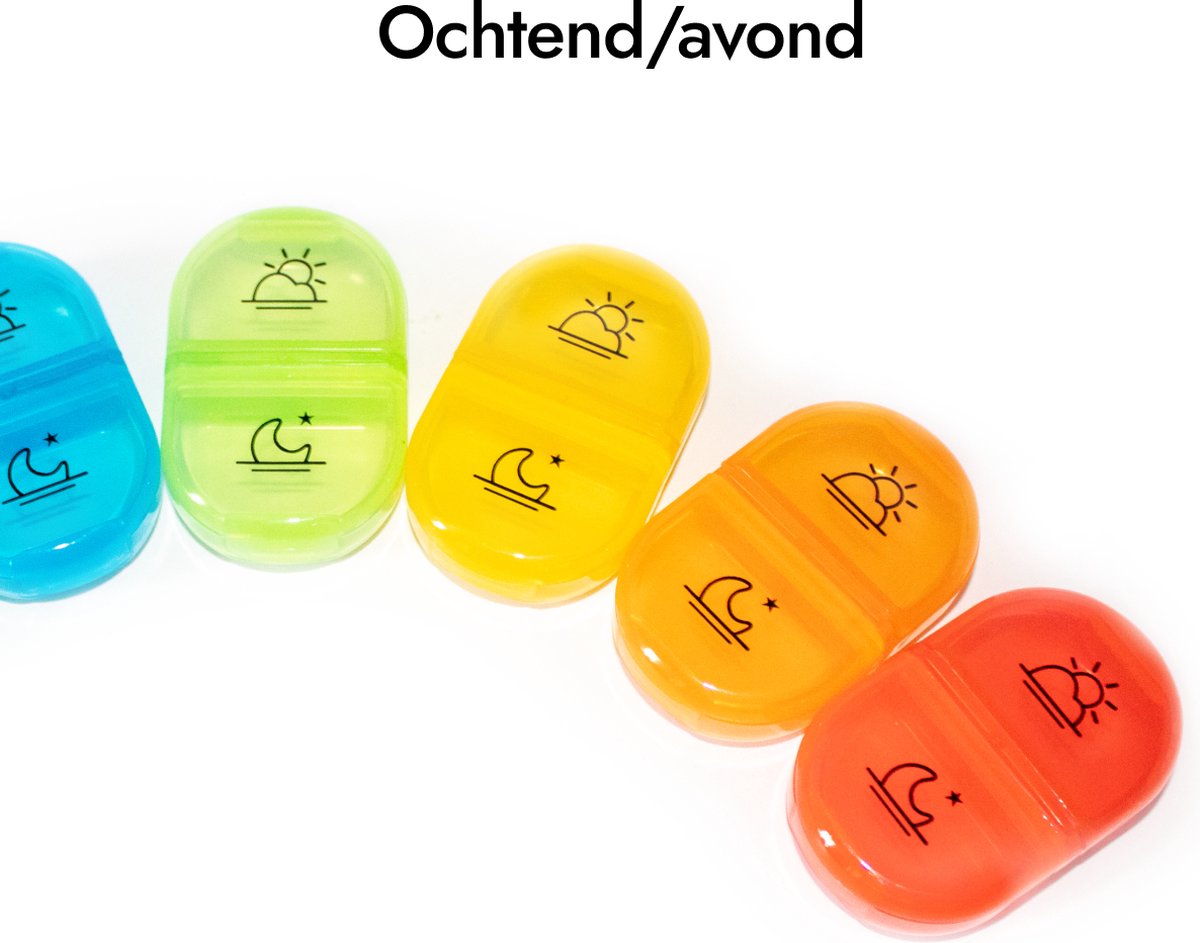 GEASY Pillendoos 7 dagen 2 Vakken - Pillendoosje met doorzichtige opbergdoos voor onderweg - Sterke vergrendeling - Nederlandstalig - Medicijndoosje 7 dagen – Pillendoosjes 7 dagen 2 vakken - Meerkleurig