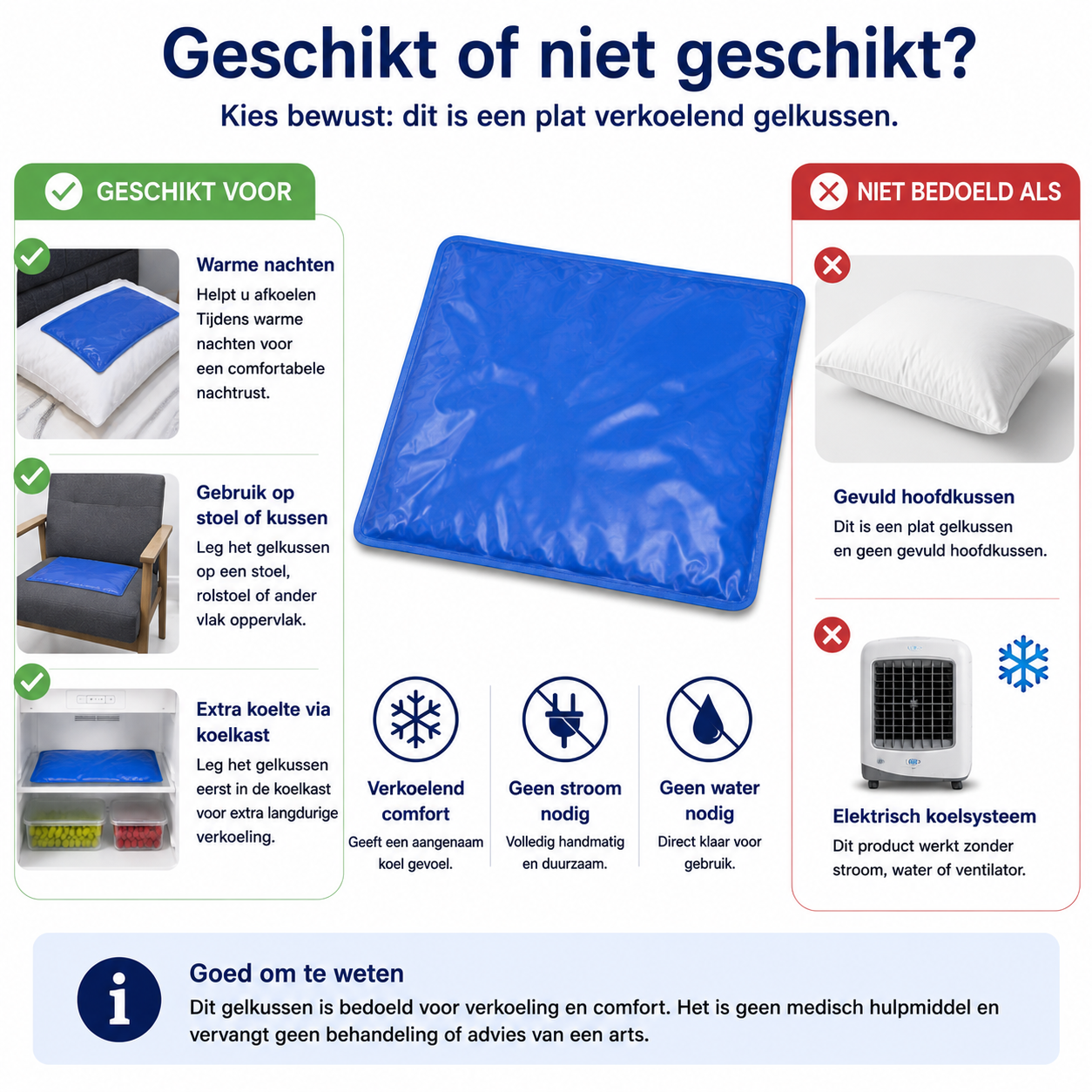 Aidapt Gelmat voor kussen - Werkt verkoelend 51x33,5cm - Blauw