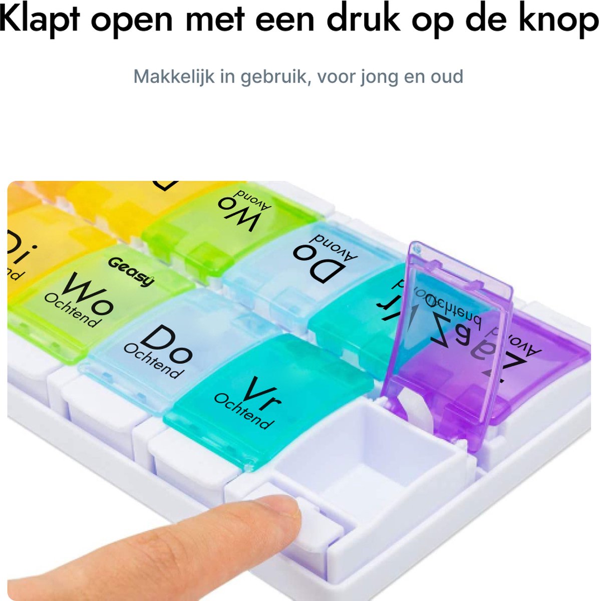Geasy Pillendoos 7 dagen 2 Vakken - Pillendoosjes met handig kliksysteem grote vakken met sterke vergrendeling nederlandstalig medicijndoosje 7 dagen pillendoosjes 7 dagen 2 vakken pillendoosje - Meerkleurig
