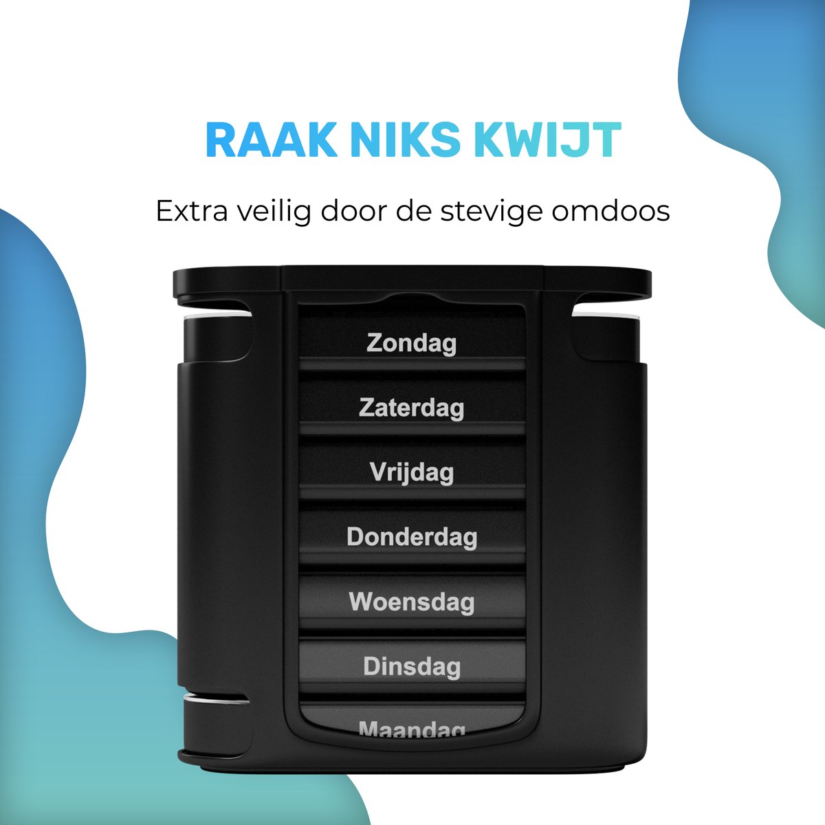 Geasy Pillendoos 7 Dagen 4 Vakken - Stevige sluiting nederlandstalig medicijndoosje 7 dagen pillendoosjes 7 dagen 4 vakken pillendoosje - Zwart