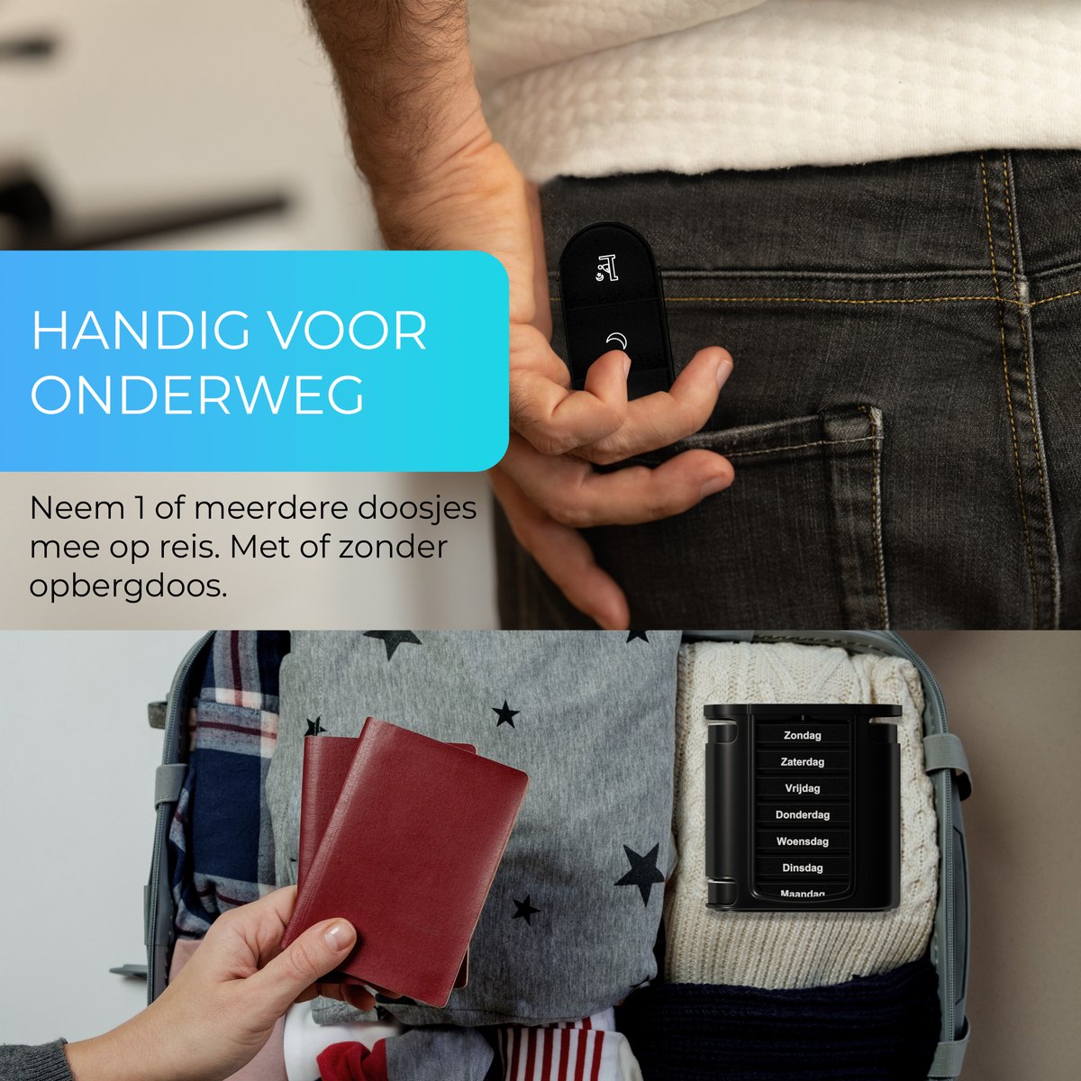 Geasy Pillendoos 7 Dagen 4 Vakken - Stevige sluiting nederlandstalig medicijndoosje 7 dagen pillendoosjes 7 dagen 4 vakken pillendoosje - Zwart