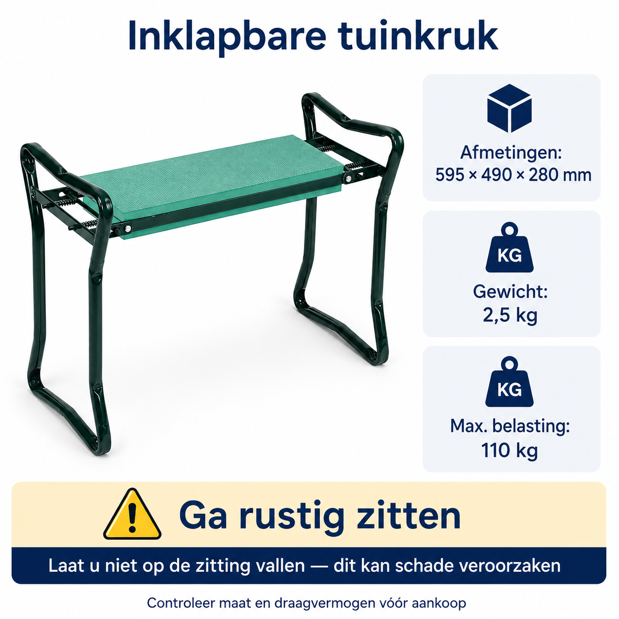 Aidapt Tuinkruk inklapbaar - Knie steun - Groen/Zwart