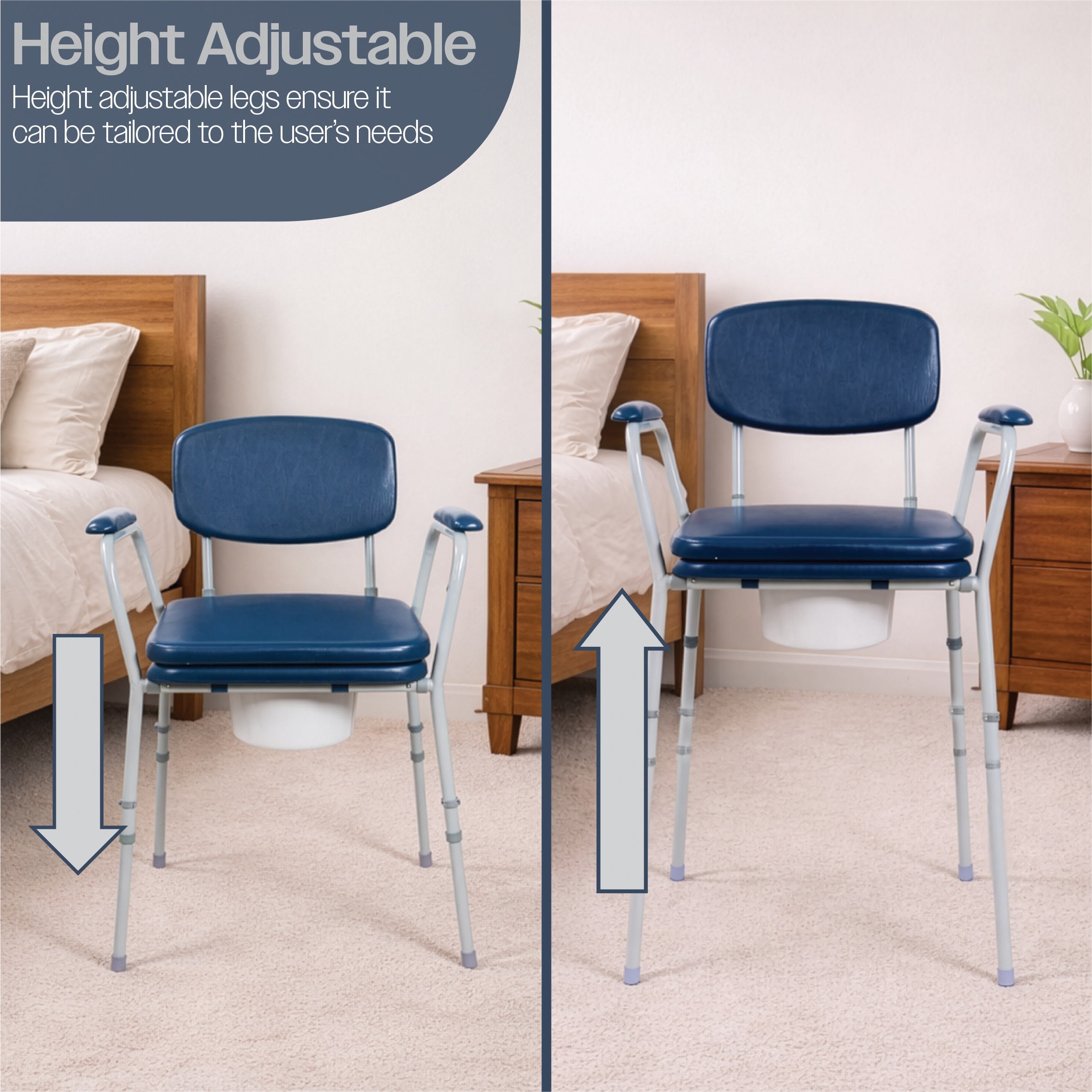 Aidapt Bedside Comfort Commode | Verstelbare Toiletstoel met Gevoerde Zitting