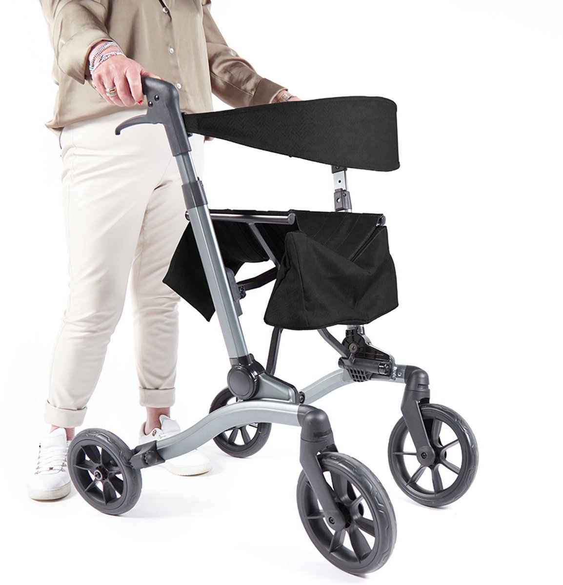 VITILITY Rollator - Charcoal Zwart - Rollator - Lichtgewicht - Dubbel opvouwbaar - Rugsteun - Wandelstokhouder