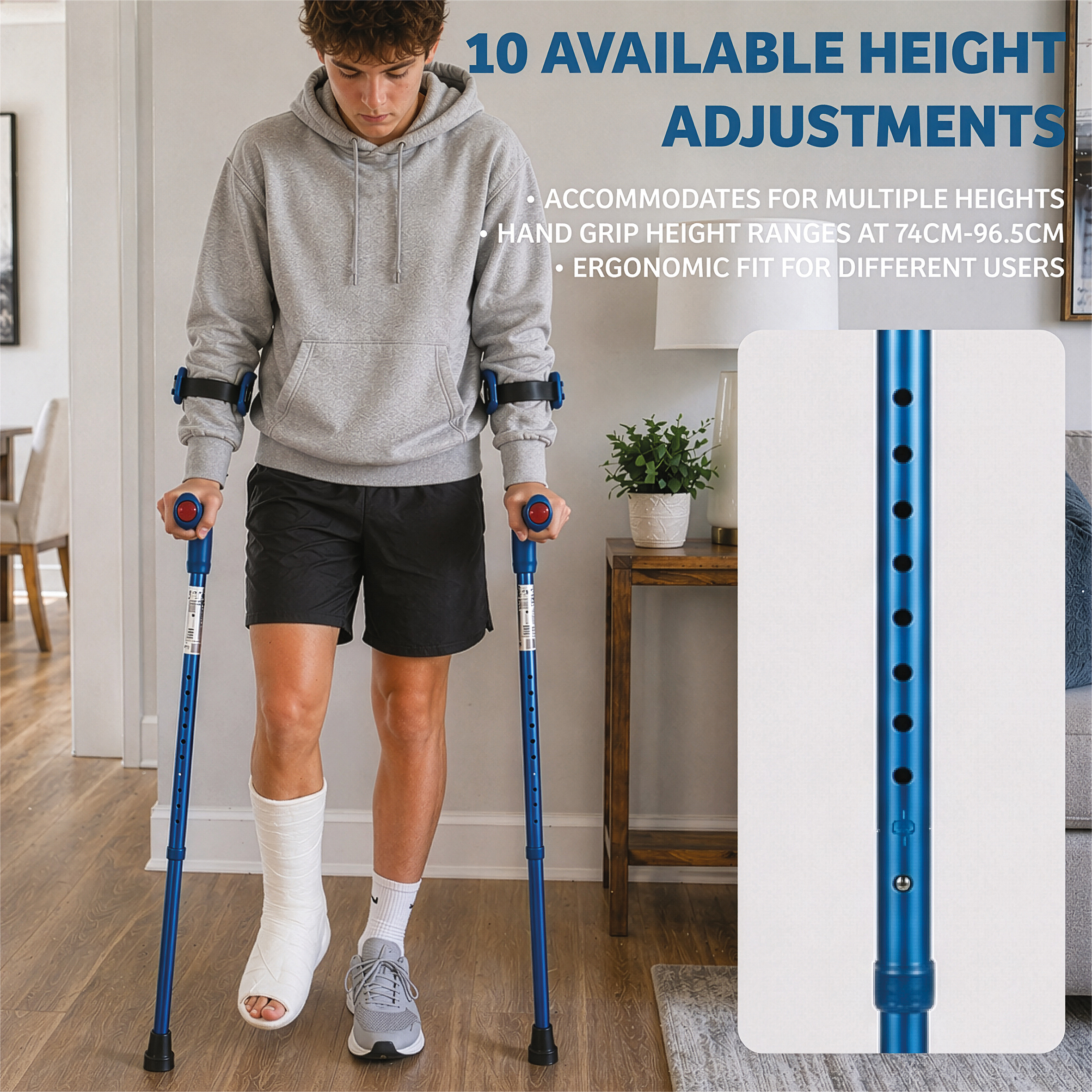 Aidapt Elleboogkrukken Set | Verstelbare Aluminium Onderarmkrukken met Open Manchet blauw