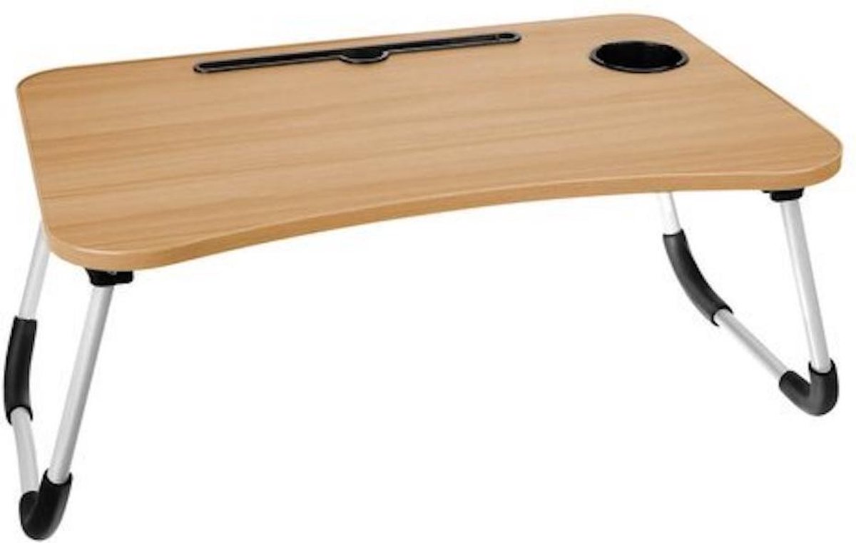 Laptoptafel inklapbaar met beker en tablethouder - lichtbruin