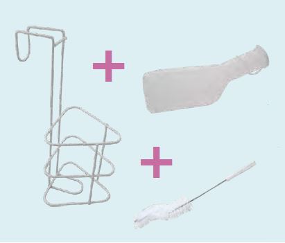 Sundo Urinflessenset, houder zonder deksel, melkachtige urinaal en reinigingsborstel