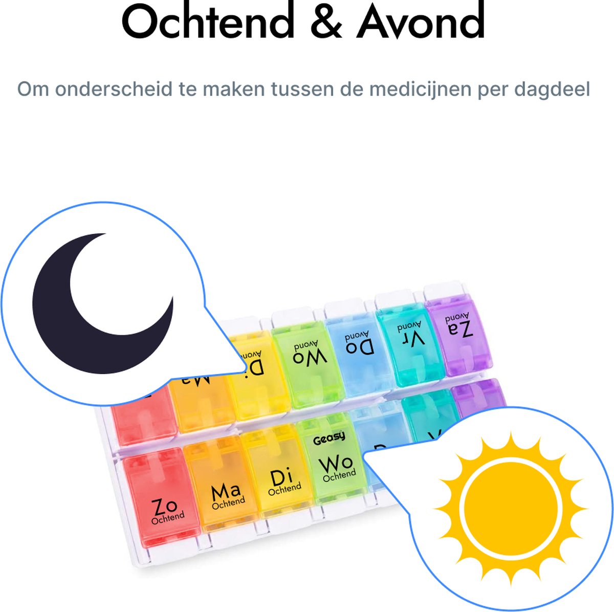 Geasy Pillendoos 7 dagen 2 Vakken - Pillendoosjes met handig kliksysteem grote vakken met sterke vergrendeling nederlandstalig medicijndoosje 7 dagen pillendoosjes 7 dagen 2 vakken pillendoosje - Meerkleurig