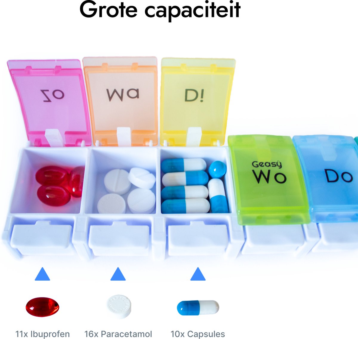 Geasy Pillendoos 7 dagen - Pillendoos met handig kliksysteem medicijndoos met grote vakken pillendoos 7 dagen met sterke vergrendeling nederlandstalige pillendoos medicijndoosje 7 dagen pillendoosje - Meerkleurig