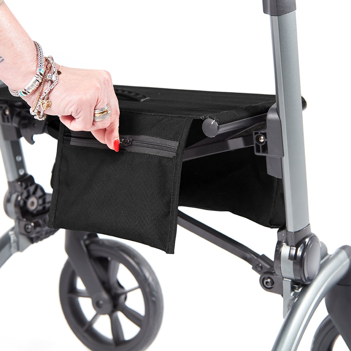 VITILITY Rollator - Charcoal Zwart - Rollator - Lichtgewicht - Dubbel opvouwbaar - Rugsteun - Wandelstokhouder