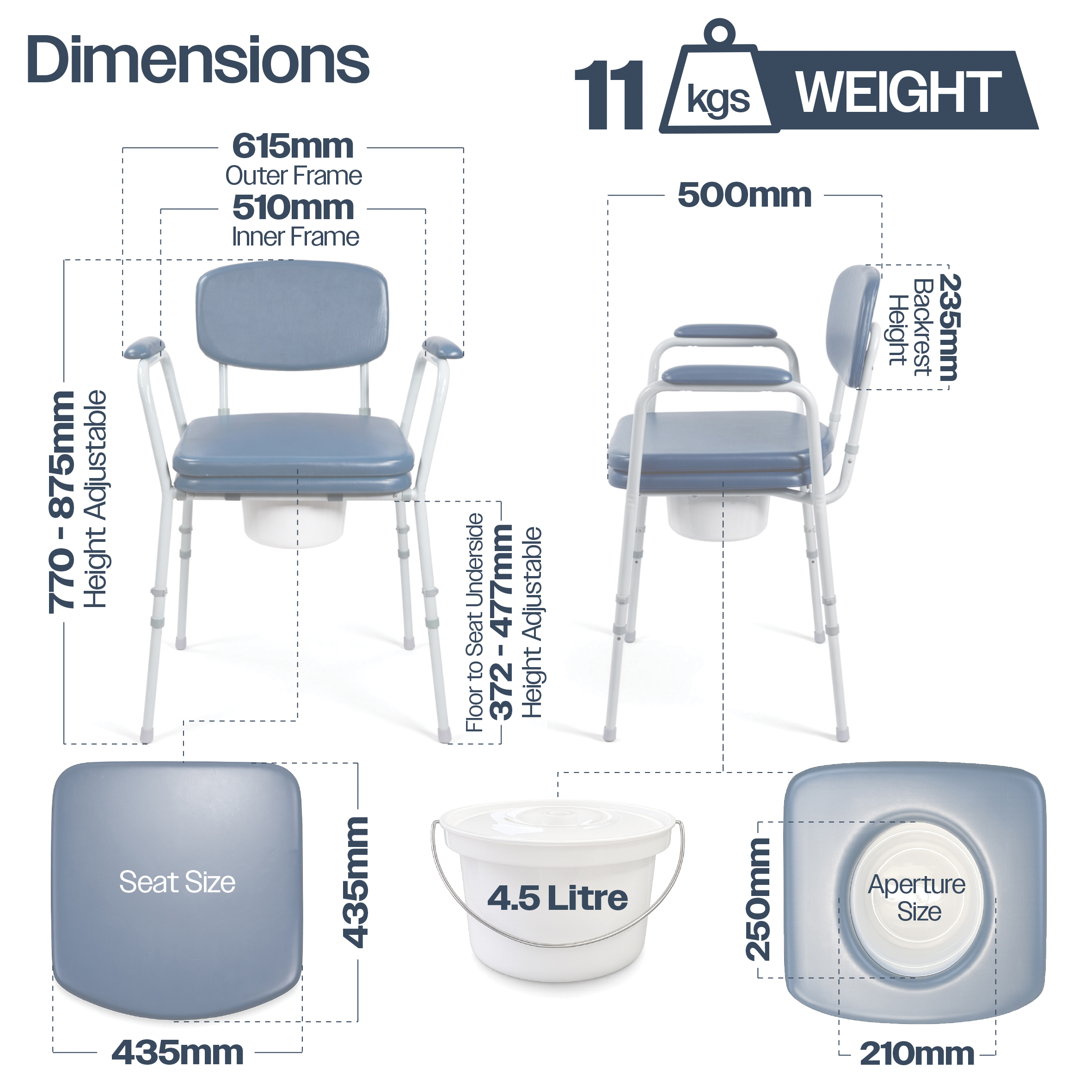 Aidapt Bedside Comfort Commode | Verstelbare Toiletstoel met Gevoerde Zitting