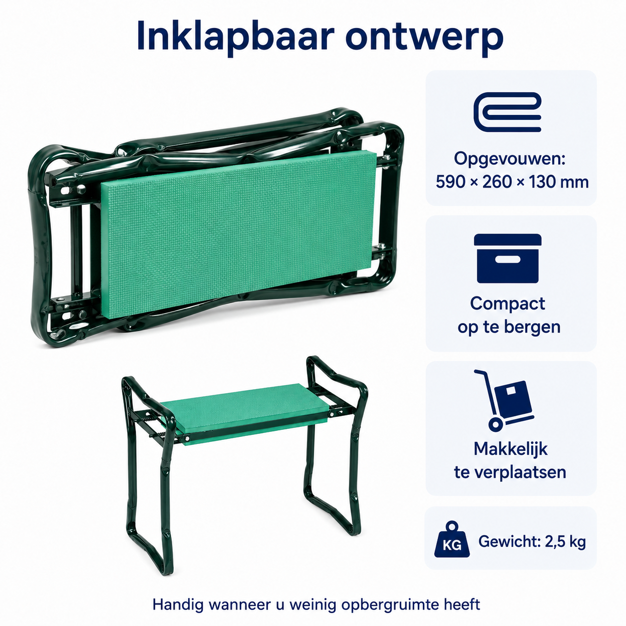 Aidapt Tuinkruk inklapbaar - Knie steun - Groen/Zwart