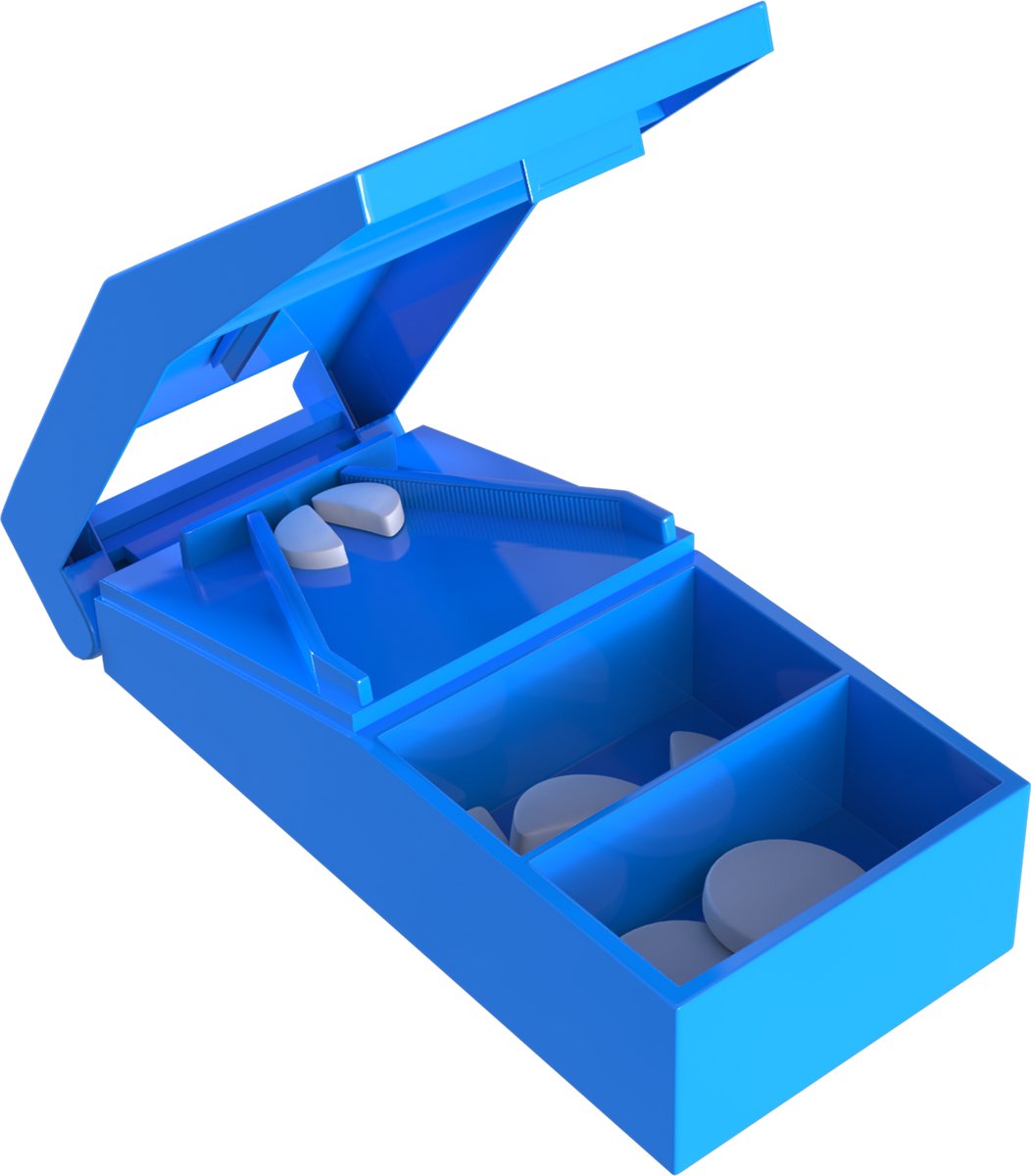 Geasy Pillensnijder - Pillendoos met pillensnijder pillendoosje met scherp mesje van roestvrij staal - Blauw