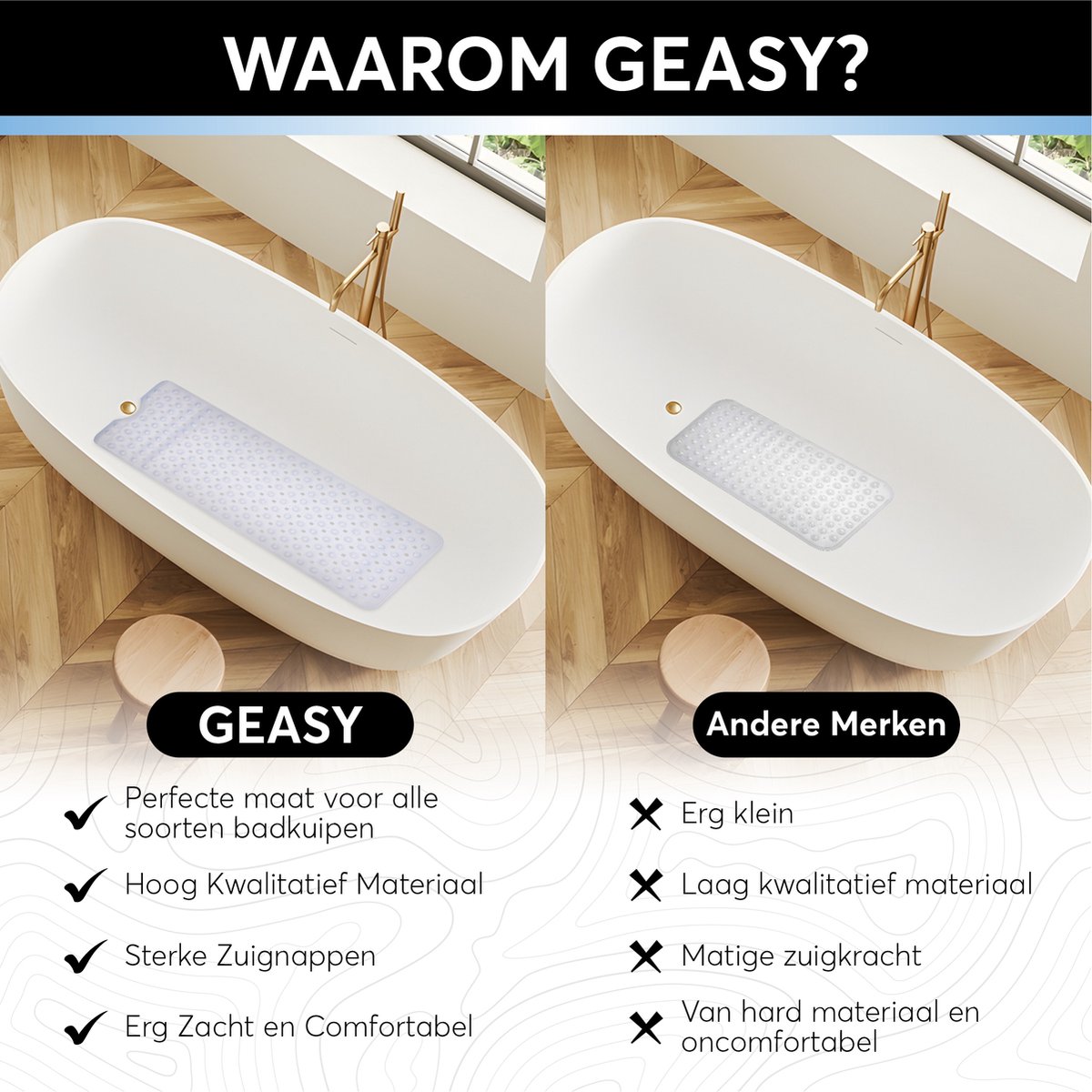 Antislip badmat 40 x 100 cm – Geasy, transparant (afbeelding 9)