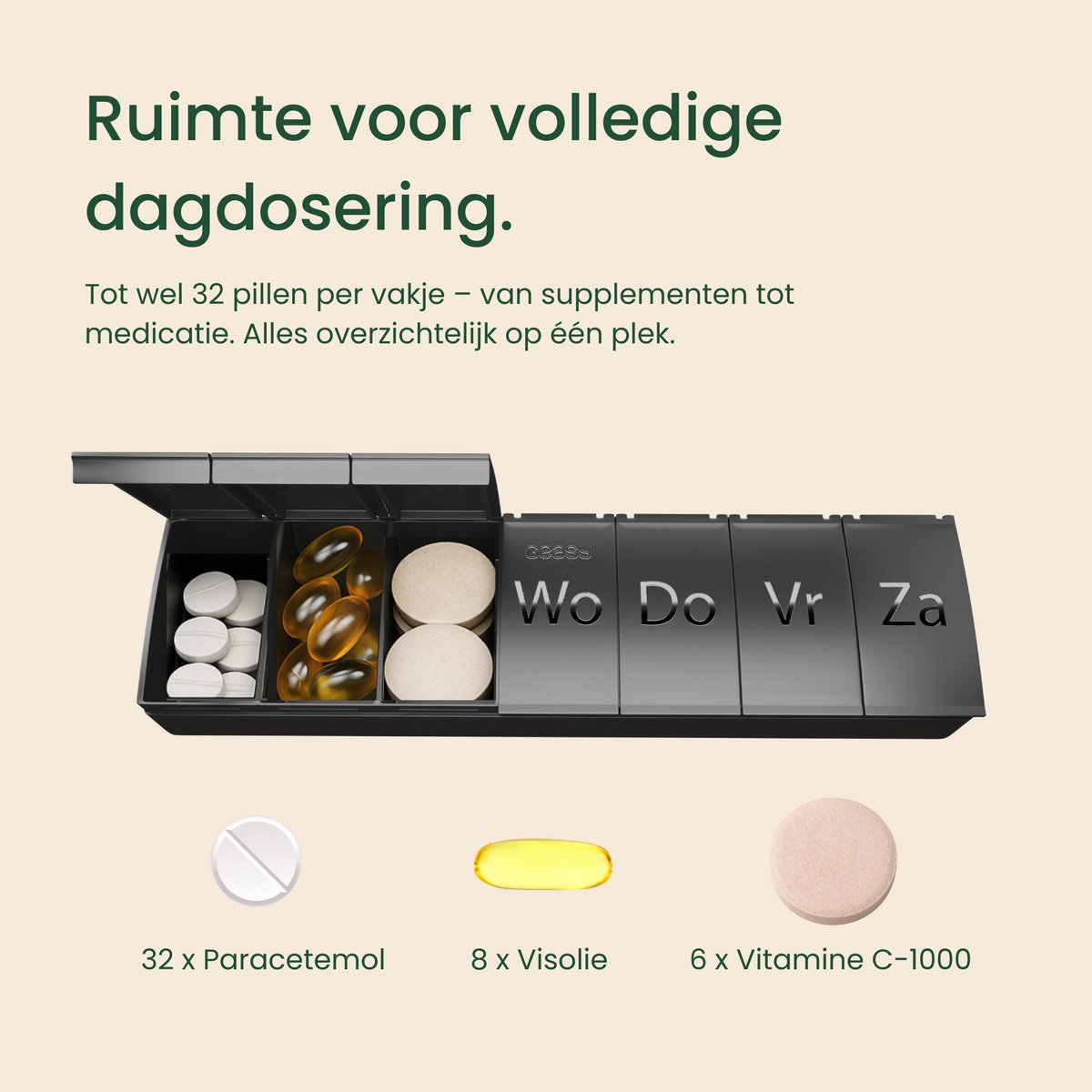 Geasy Pillendoos 7 dagen - Pillendoos pillendoosje ingegraveerde nederlandse tekst medicijndoos 7 dagen pillendoosje medicijndoosje pillendoosjes medicijn organizer - Zwart