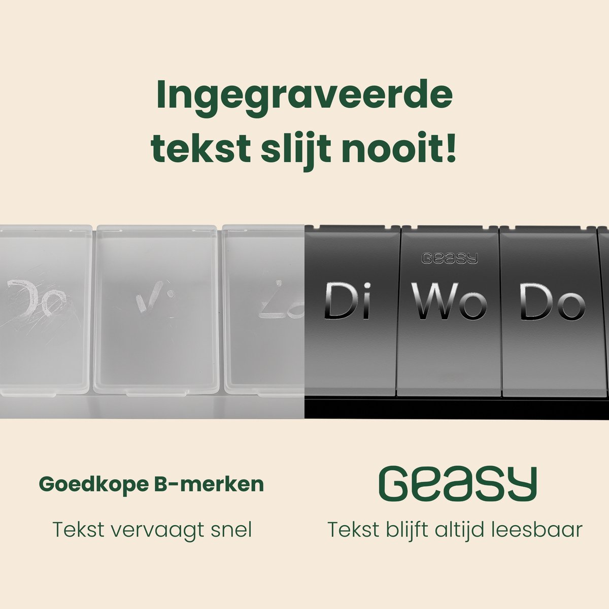 Geasy Pillendoos 7 dagen - Pillendoos pillendoosje ingegraveerde nederlandse tekst medicijndoos 7 dagen pillendoosje medicijndoosje pillendoosjes medicijn organizer - Zwart