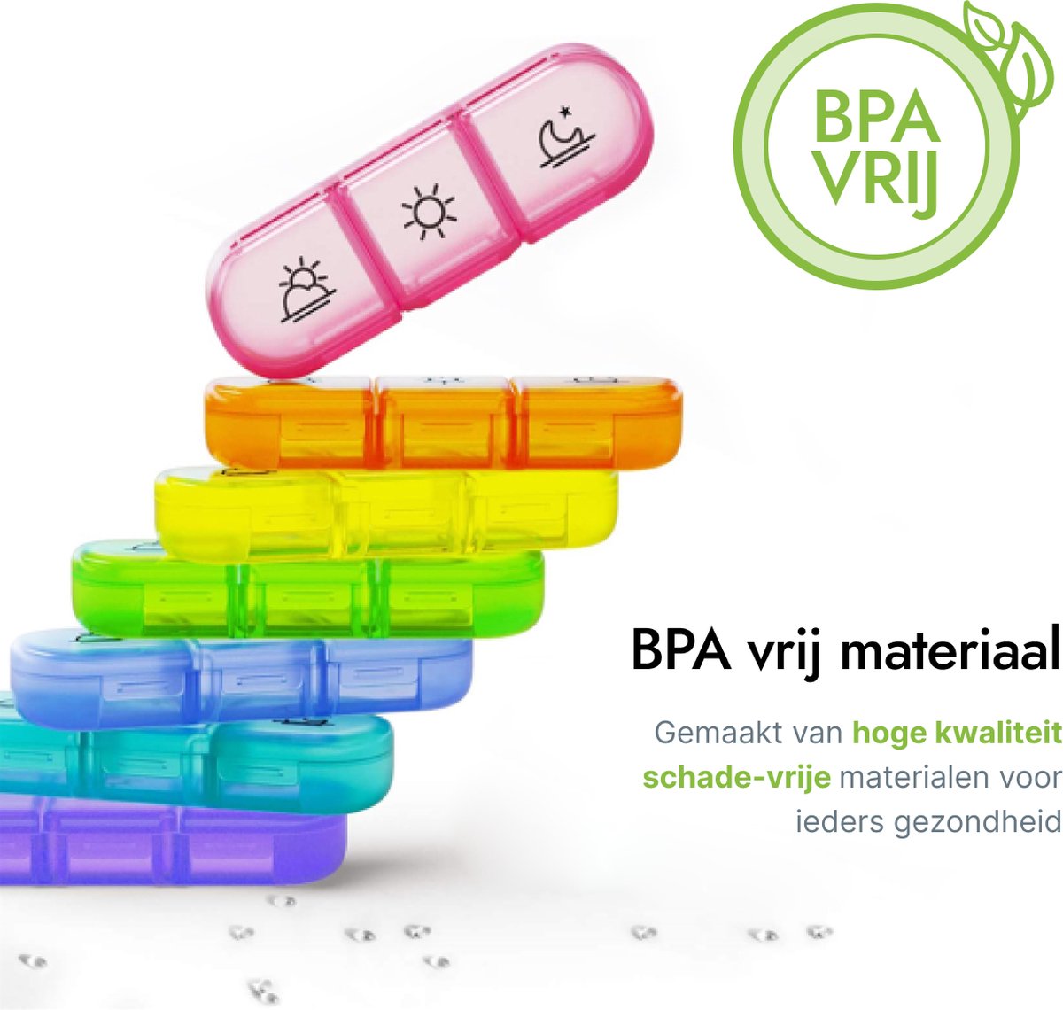 Geasy Pillendoos 7 dagen 3 Vakken - Pillendoosje met doorzichtige opbergdoos voor onderweg sterke vergrendeling nederlandstalig medicijndoosje 7 dagen pillendoosjes 7 dagen 3 vakken - Meerkleurig