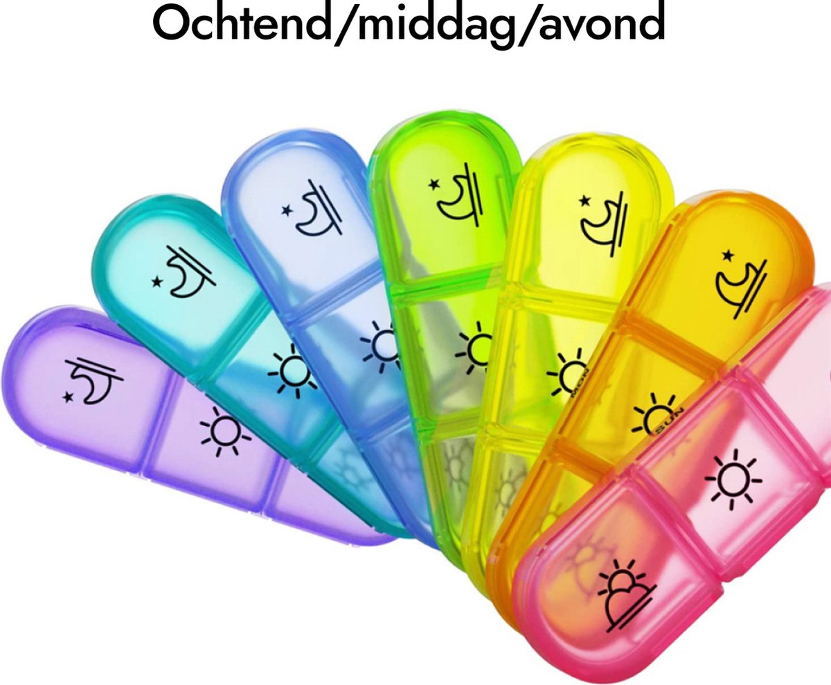 Geasy Pillendoos 7 dagen 3 Vakken - Pillendoosje met doorzichtige opbergdoos voor onderweg sterke vergrendeling nederlandstalig medicijndoosje 7 dagen pillendoosjes 7 dagen 3 vakken - Meerkleurig