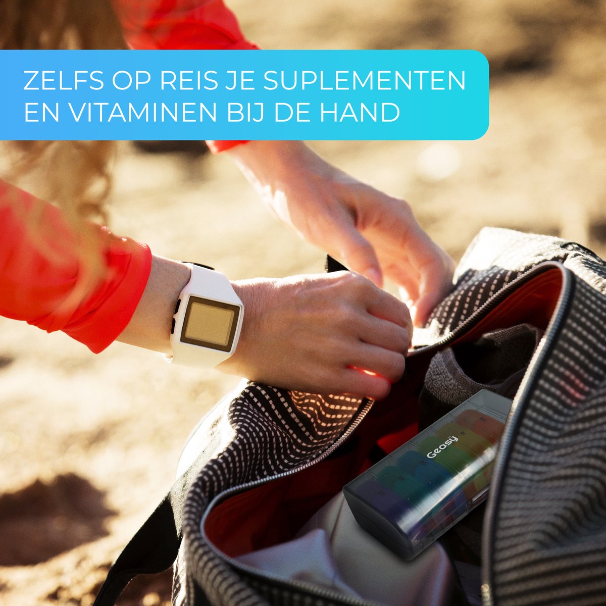 GEASY Pillendoos 7 Dagen 2 Vakken - Stevige Sluiting - Nederlandstalig - Zwarte opbergdoos tegen de zon met gekleurde dagdoosjes voor overzicht - Medicijndoosje 7 dagen – Pillendoosjes 7 dagen 2 vakken – Pillendoosje