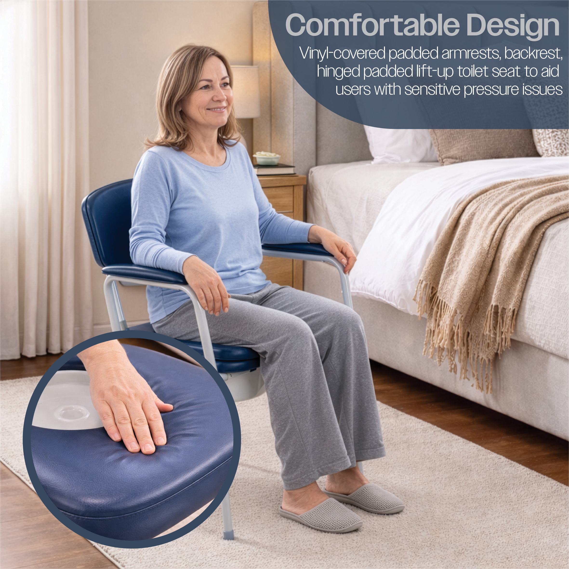 Aidapt Bedside Comfort Commode | Verstelbare Toiletstoel met Gevoerde Zitting