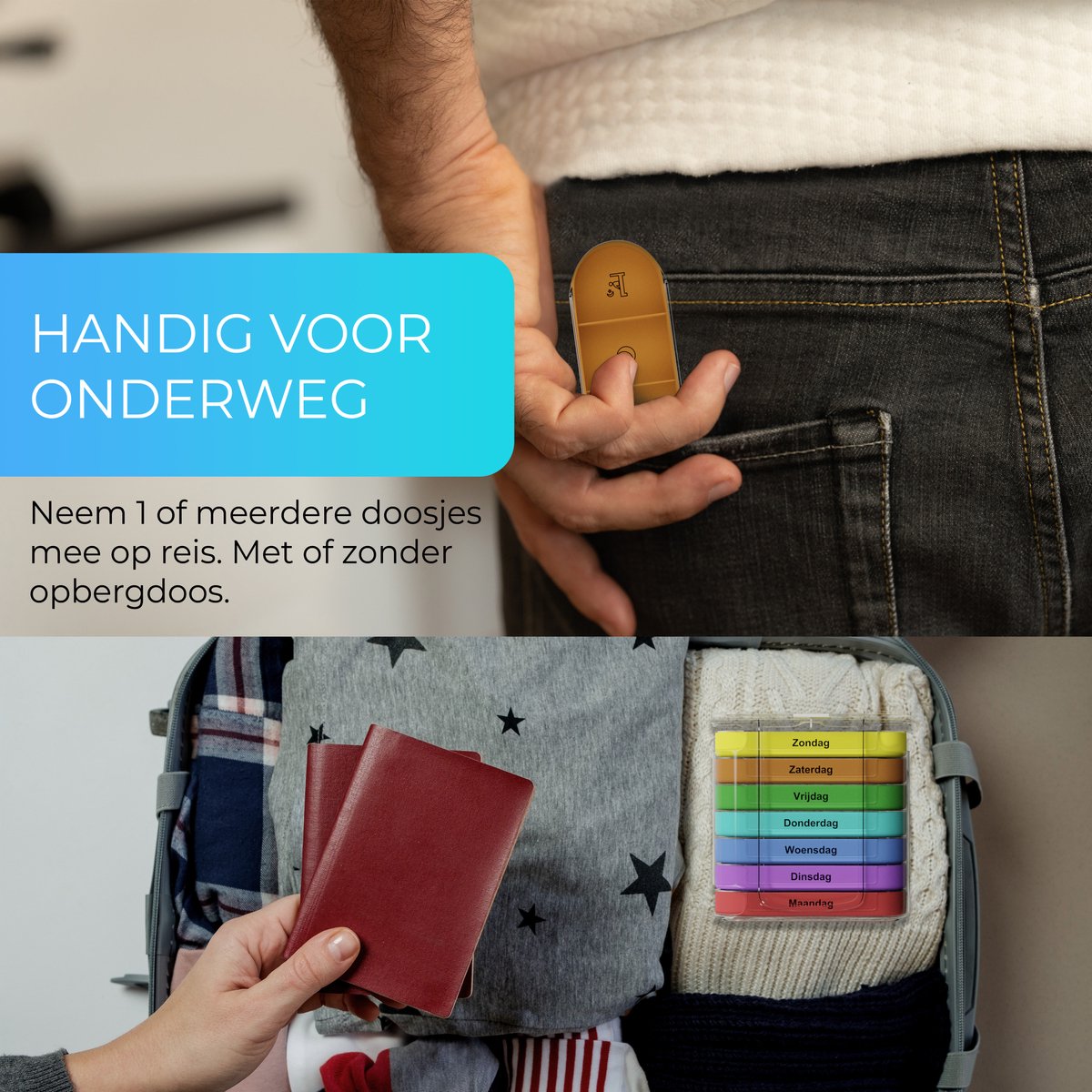 GEASY Pillendoos 7 Dagen 4 Vakken - Stevige Sluiting - Nederlandstalig - Meerkleurig - Medicijndoosje 7 dagen – Pillendoosjes 7 dagen 4 vakken – Pillendoosje