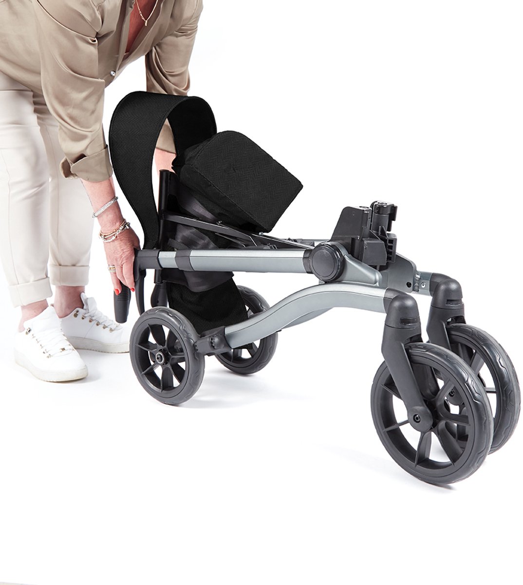 VITILITY Rollator - Charcoal Zwart - Rollator - Lichtgewicht - Dubbel opvouwbaar - Rugsteun - Wandelstokhouder