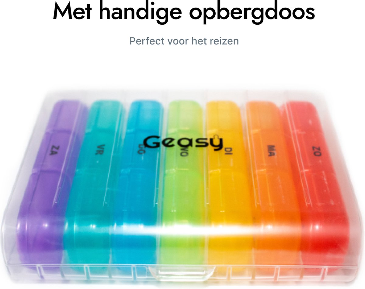 Geasy Pillendoos 7 dagen 3 Vakken - Pillendoosje met doorzichtige opbergdoos voor onderweg sterke vergrendeling nederlandstalig medicijndoosje 7 dagen pillendoosjes 7 dagen 3 vakken - Meerkleurig