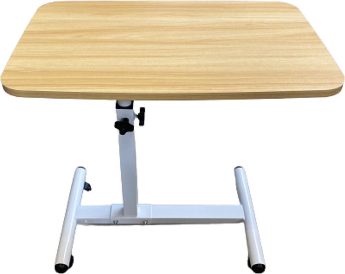 Bedtafel verstelbaar wit frame - licht bruin blad