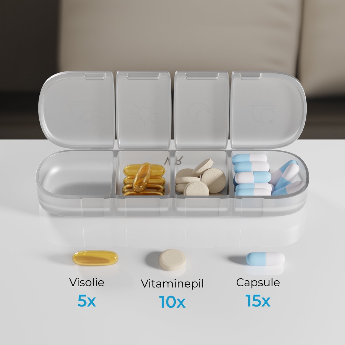 GEASY Pillendoos 7 dagen 4 vakken - Stevige Sluiting - Nederlands - Transparant - Medicijndoosje 7 dagen – Pillendoosjes 7 dagen 4 vakken – Pillendoosje