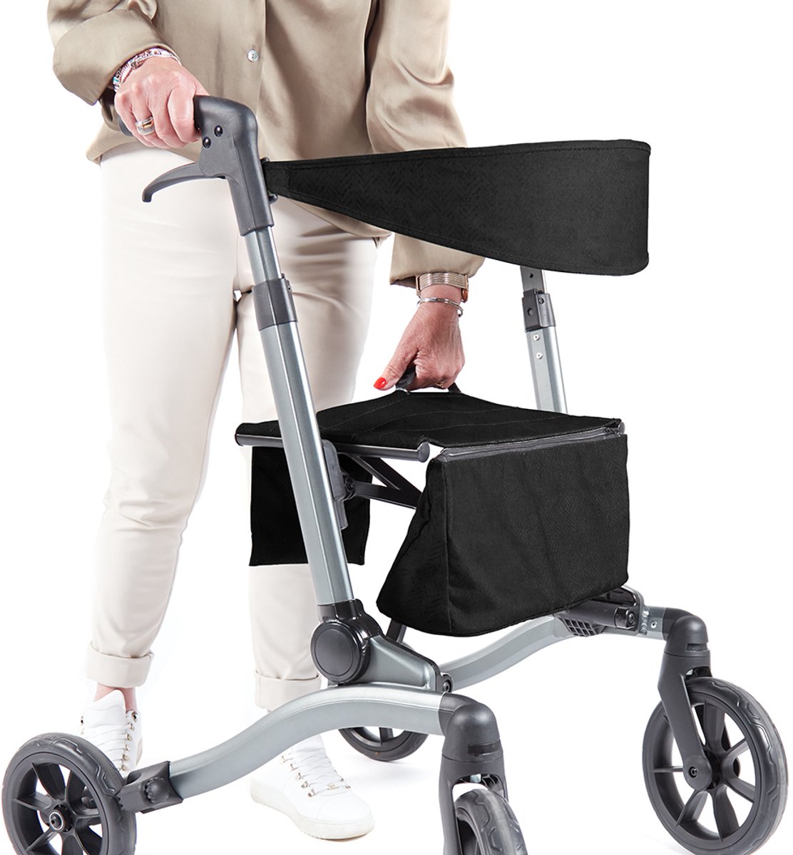 VITILITY Rollator - Charcoal Zwart - Rollator - Lichtgewicht - Dubbel opvouwbaar - Rugsteun - Wandelstokhouder
