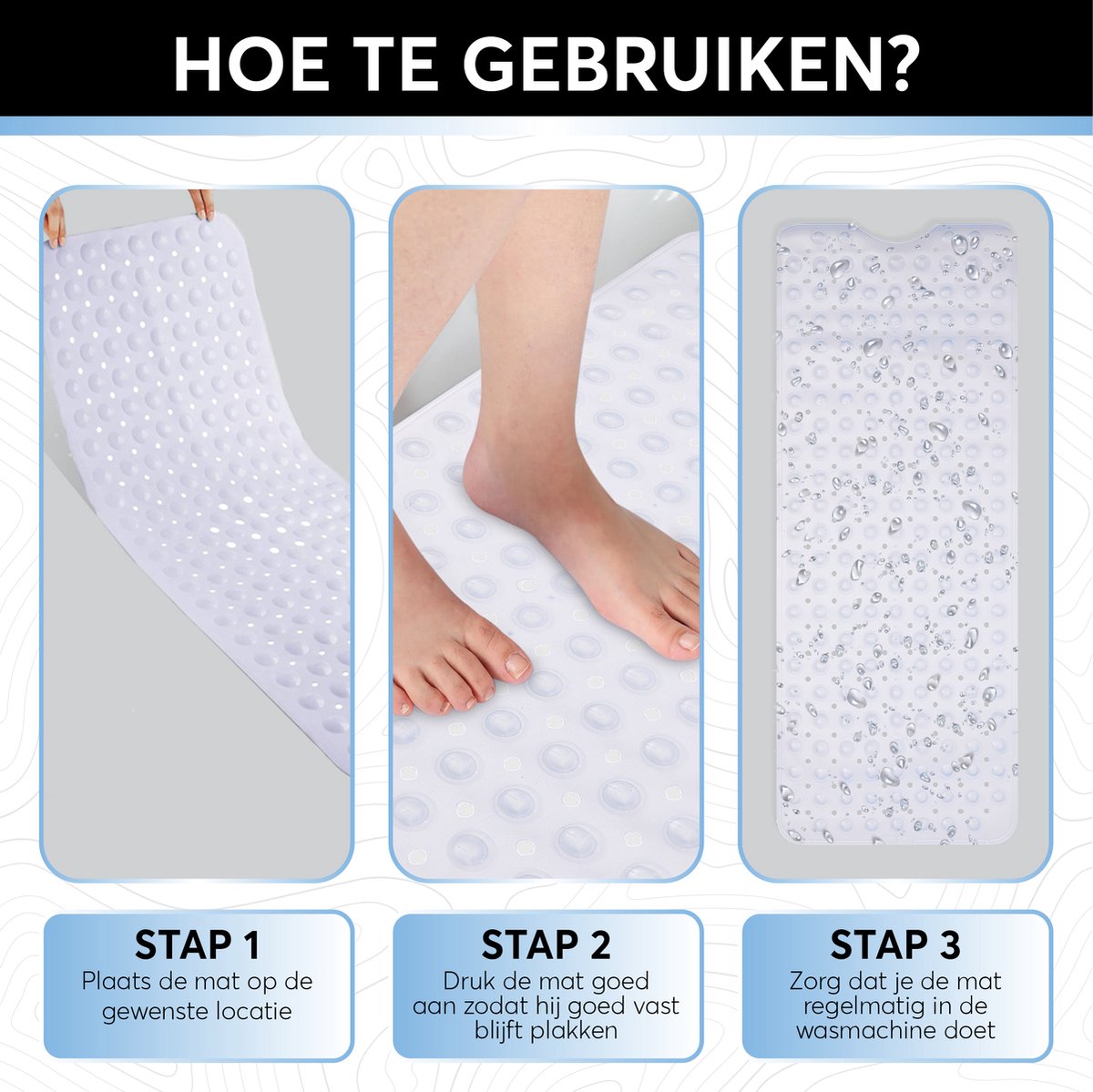 Antislip badmat 40 x 100 cm – Geasy, transparant (afbeelding 3)
