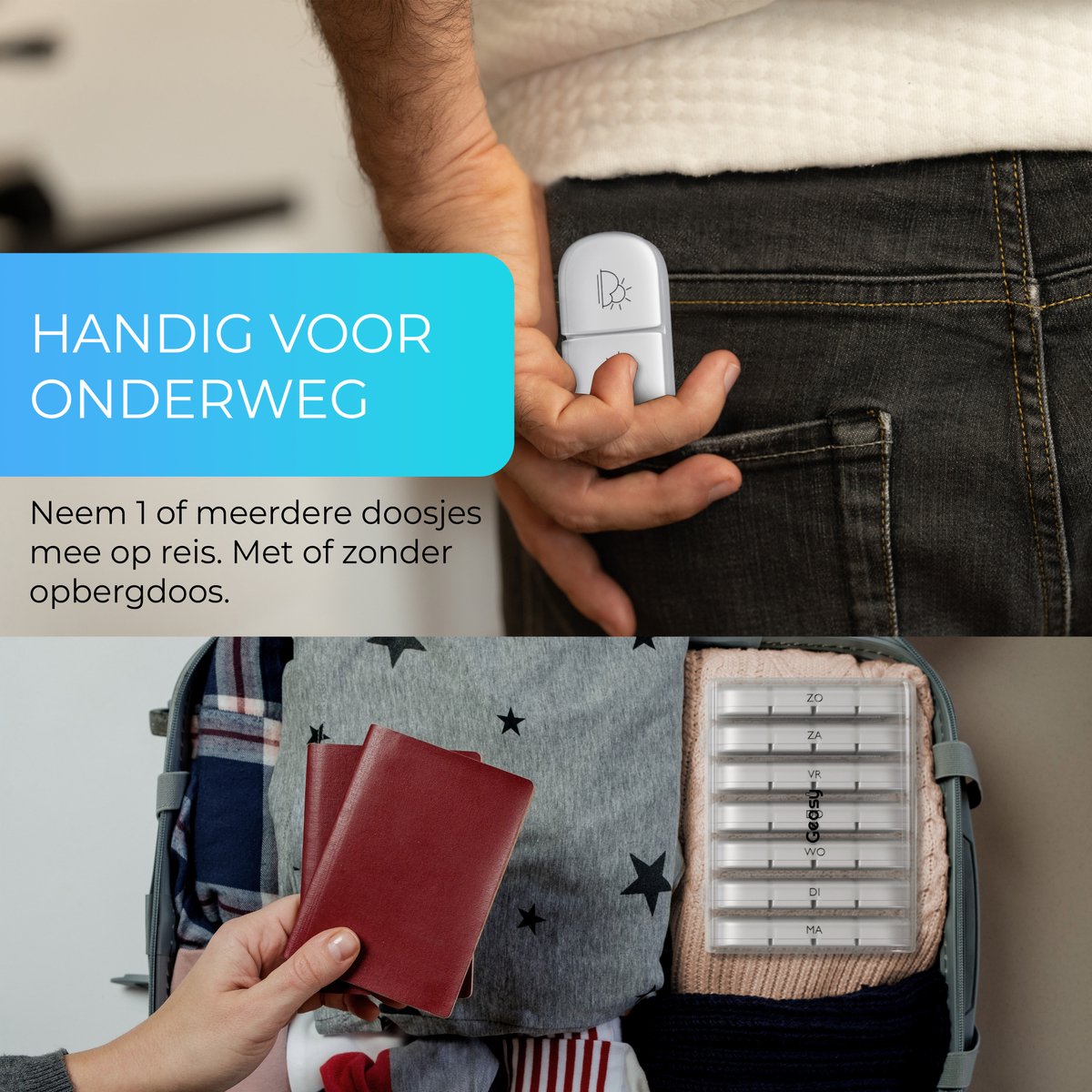 GEASY Pillendoos 7 dagen 4 vakken - Stevige Sluiting - Nederlands - Transparant - Medicijndoosje 7 dagen – Pillendoosjes 7 dagen 4 vakken – Pillendoosje