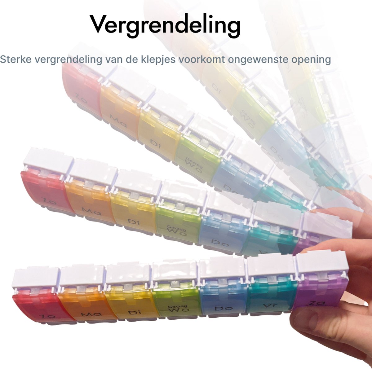 Geasy Pillendoos 7 dagen - Pillendoos met handig kliksysteem medicijndoos met grote vakken pillendoos 7 dagen met sterke vergrendeling nederlandstalige pillendoos medicijndoosje 7 dagen pillendoosje - Meerkleurig