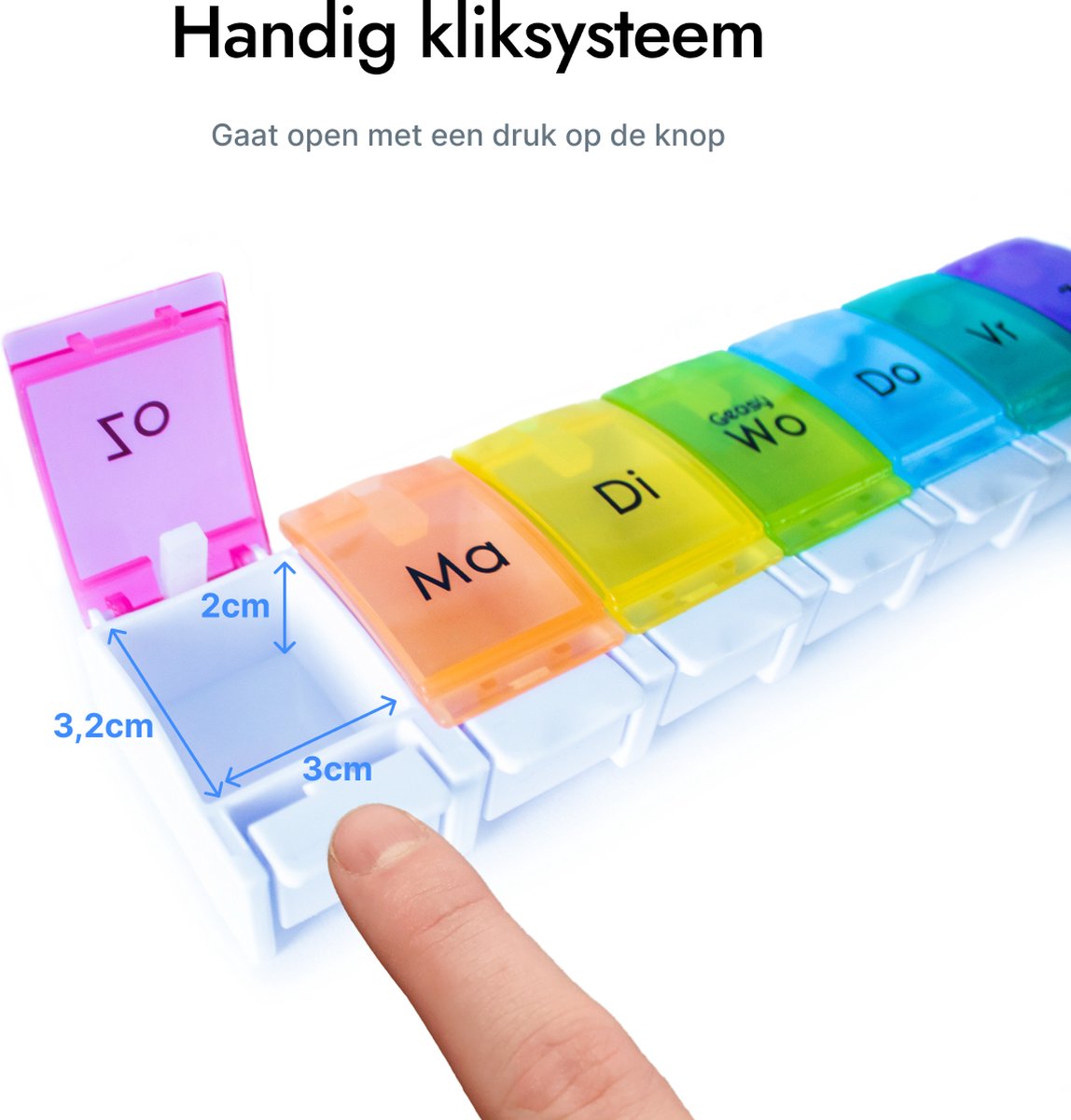 Geasy Pillendoos 7 dagen - Pillendoos met handig kliksysteem medicijndoos met grote vakken pillendoos 7 dagen met sterke vergrendeling nederlandstalige pillendoos medicijndoosje 7 dagen pillendoosje - Meerkleurig