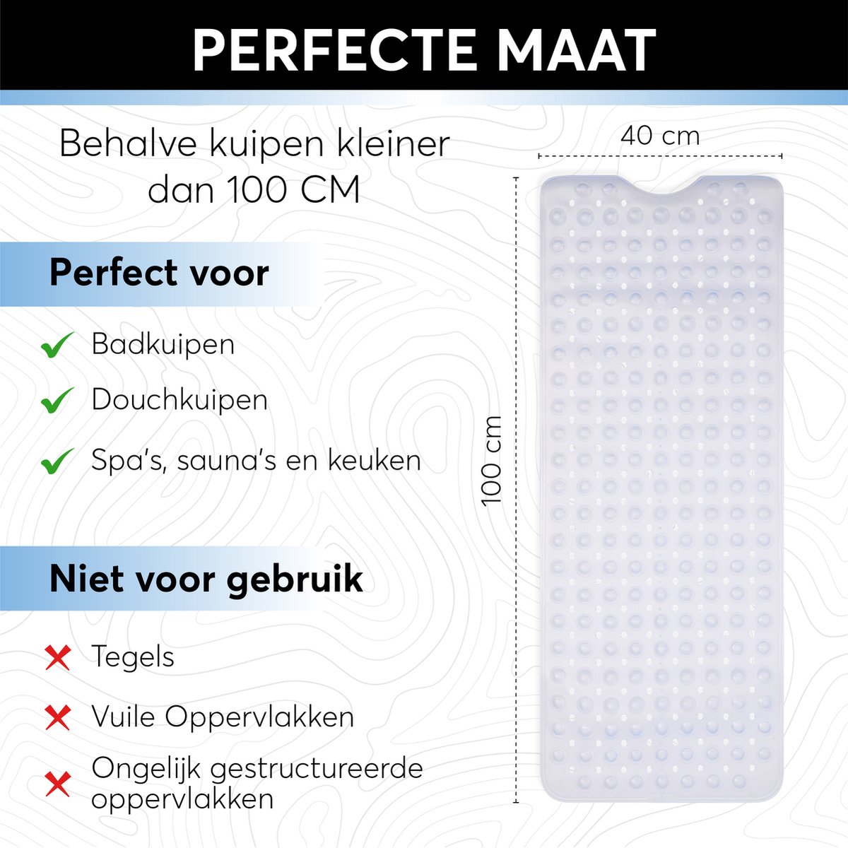 Antislip badmat 40 x 100 cm – Geasy, transparant (afbeelding 5)