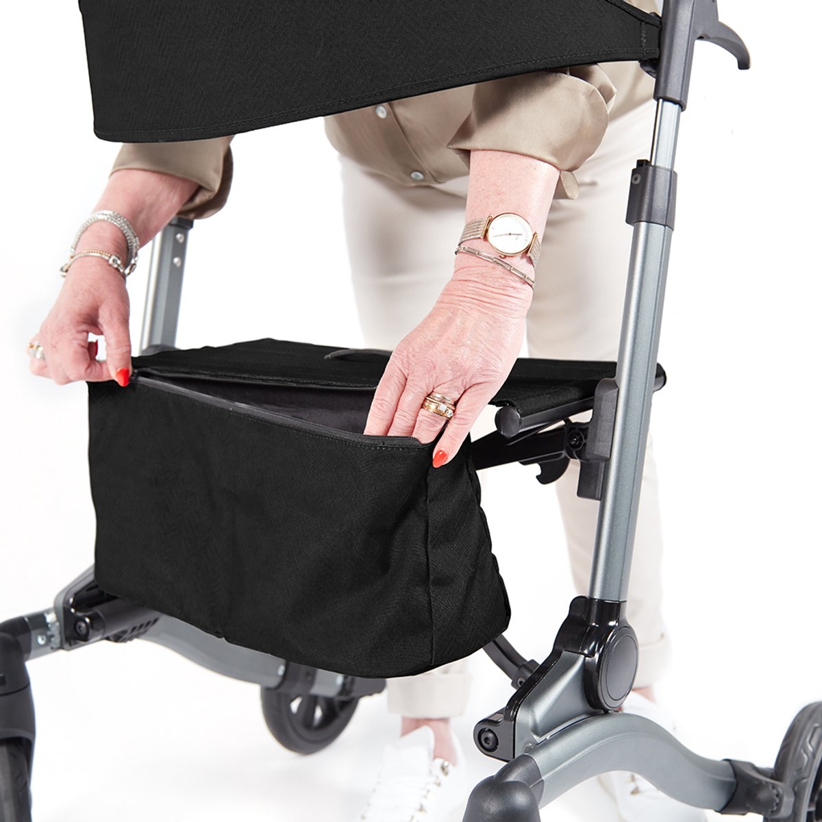 VITILITY Rollator - Charcoal Zwart - Rollator - Lichtgewicht - Dubbel opvouwbaar - Rugsteun - Wandelstokhouder