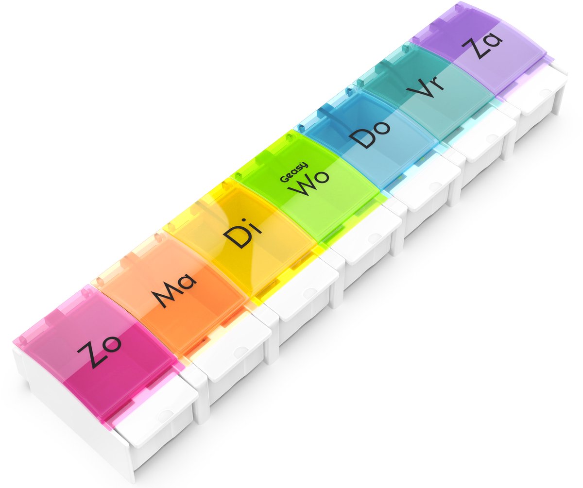 Geasy Pillendoos 7 dagen - Pillendoos met handig kliksysteem medicijndoos met grote vakken pillendoos 7 dagen met sterke vergrendeling nederlandstalige pillendoos medicijndoosje 7 dagen pillendoosje - Meerkleurig